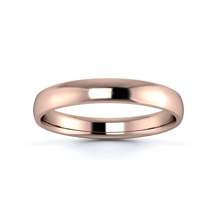 9K Rose Gold 3mm Light Weight D Shape Wedding Ring