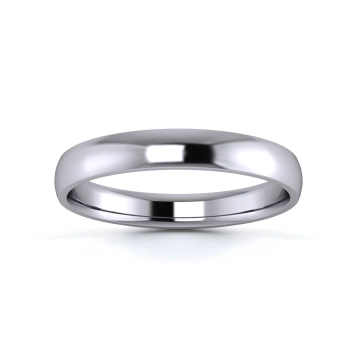 9K White Gold 3mm Light Weight D Shape Wedding Ring