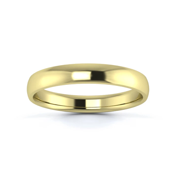 9K Yellow Gold 3mm Light Weight D Shape Wedding Ring