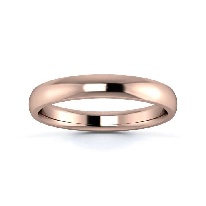 9K Rose Gold 3mm Medium Weight D Shape Wedding Ring