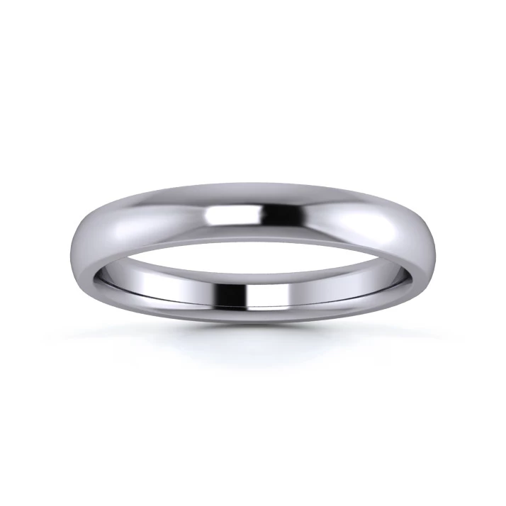 18K White Gold 3mm Medium Weight D Shape Wedding Ring