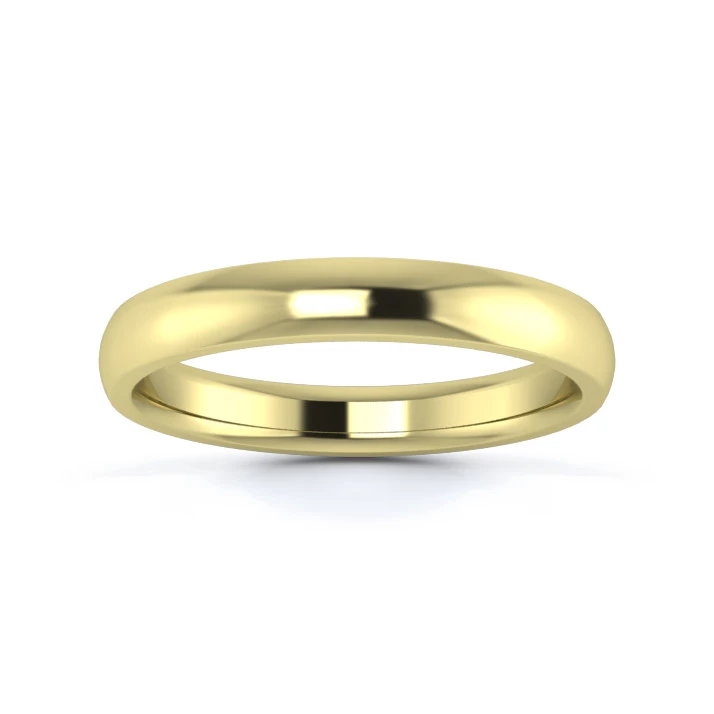 9K Yellow Gold 3mm Medium Weight D Shape Wedding Ring