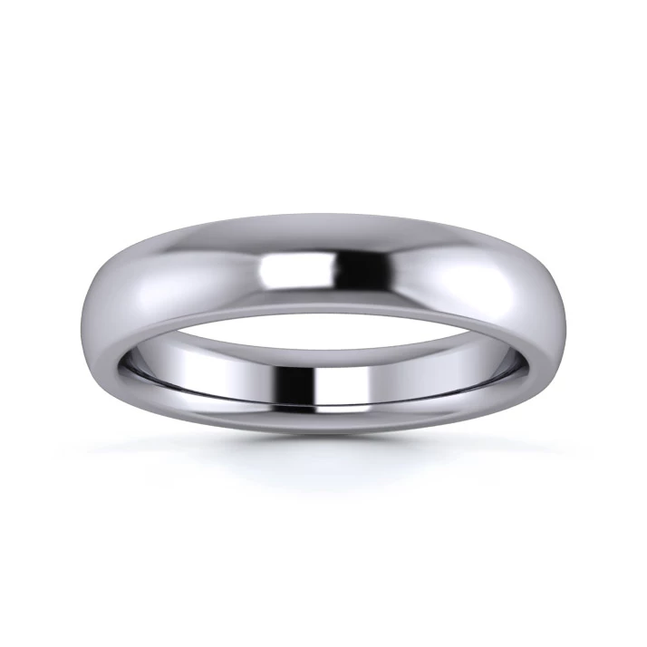 18K White Gold 4mm Heavy Weight D Shape Wedding Ring