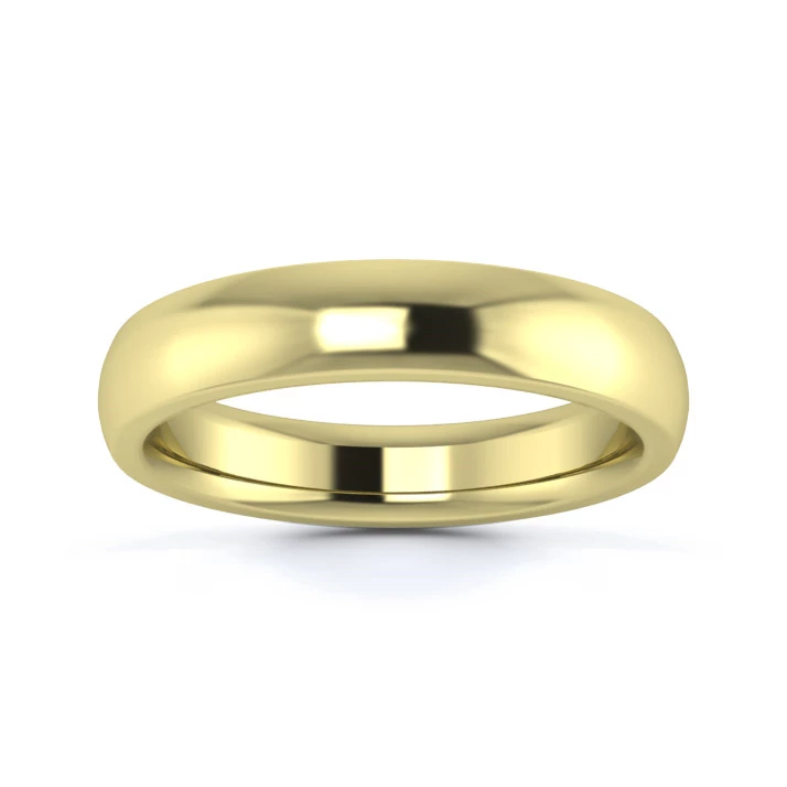 9K Yellow Gold 4mm Heavy Weight D Shape Wedding Ring