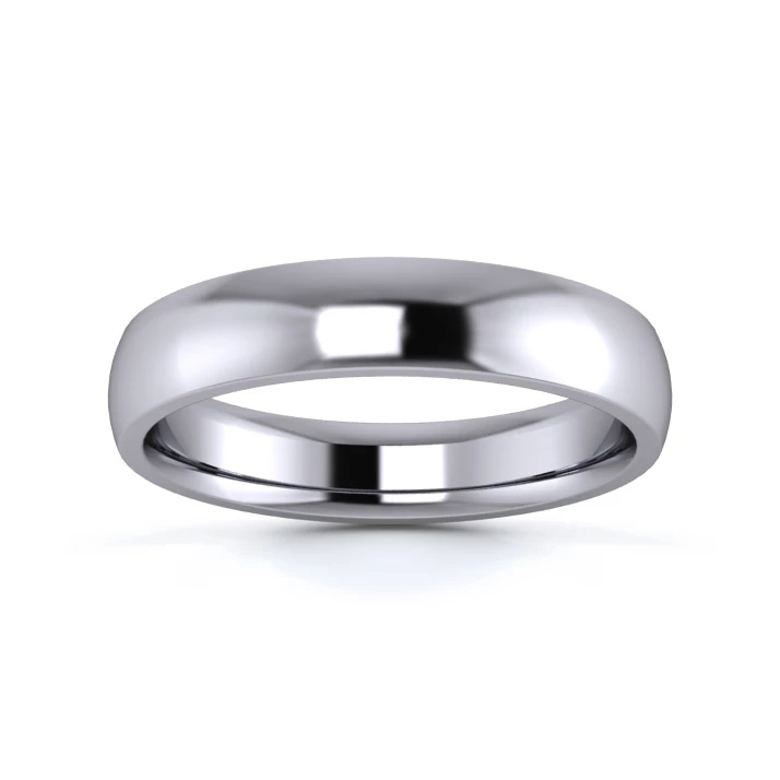 18K White Gold 4mm Medium Weight D Shape Wedding Ring