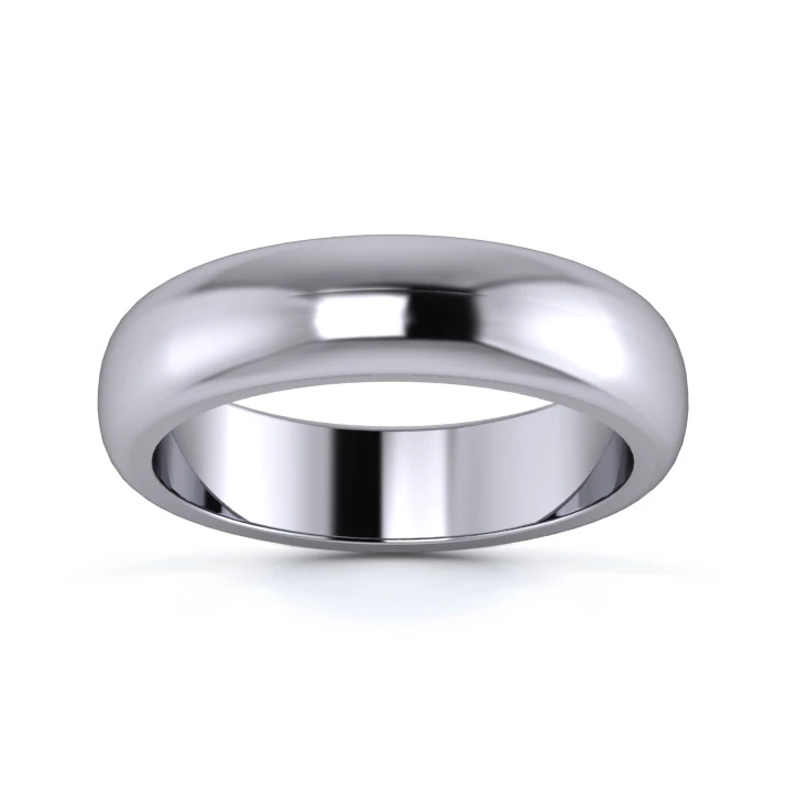 Platinum 950 5mm Heavy Weight D Shape Wedding Ring