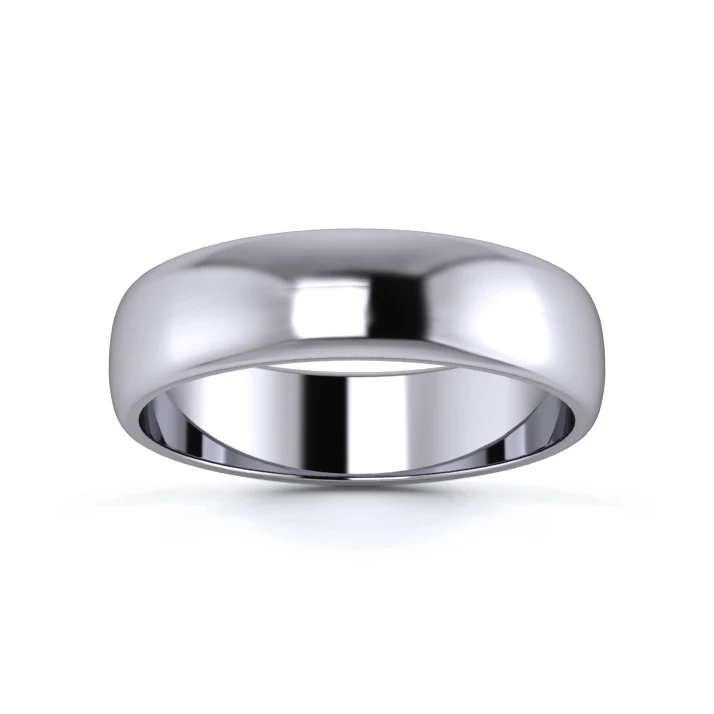 9K White Gold 5mm Light Weight D Shape Wedding Ring