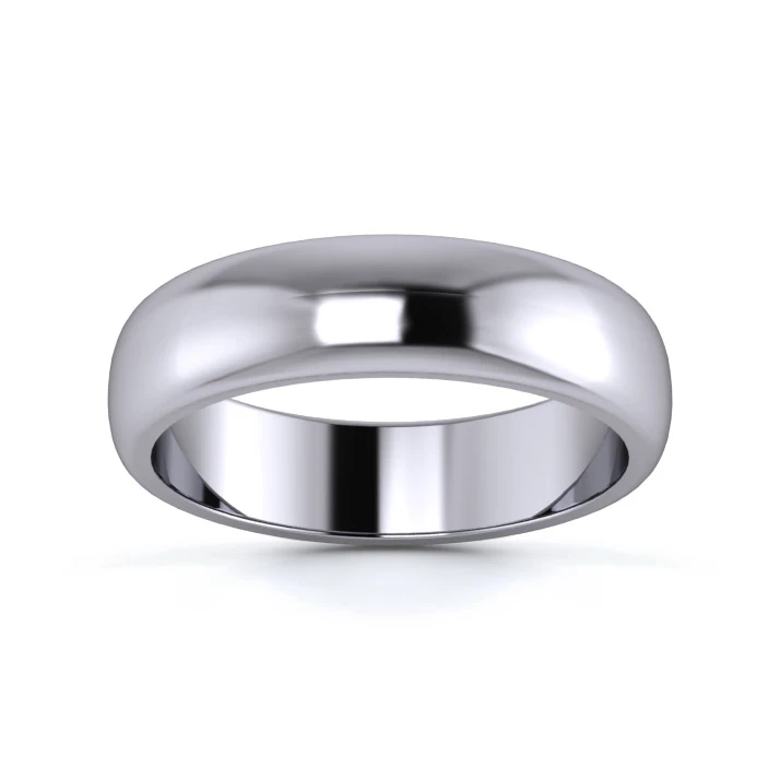 Platinum 950 5mm Medium Weight D Shape Wedding Ring