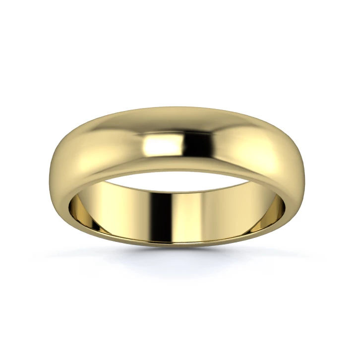 18K Yellow Gold 5mm Medium Weight D Shape Wedding Ring