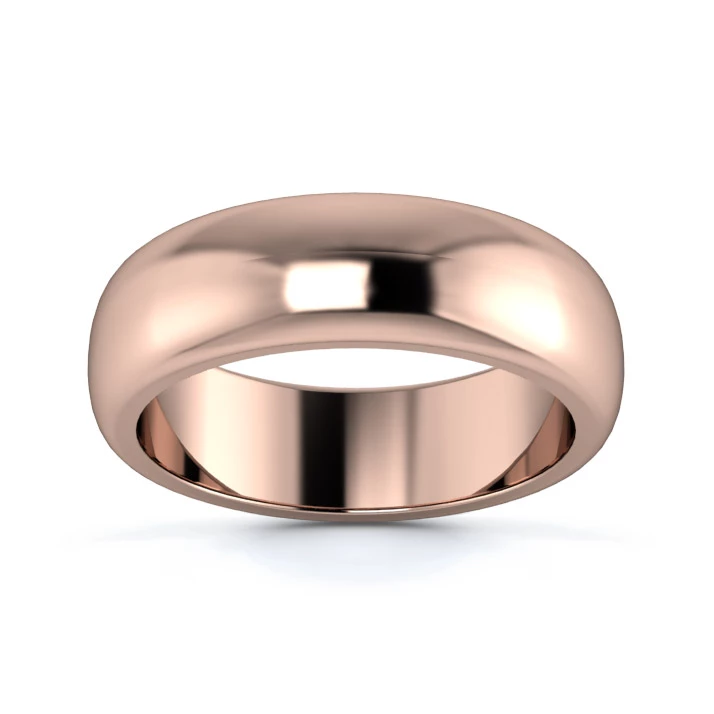 9K Rose Gold 6mm Heavy Weight D Shape Wedding Ring