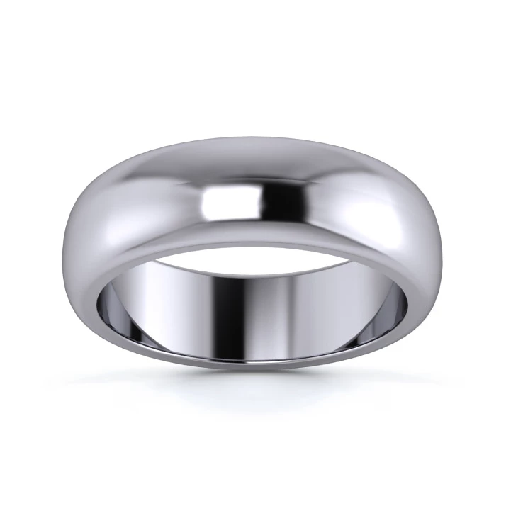 9K White Gold 6mm Heavy Weight D Shape Wedding Ring