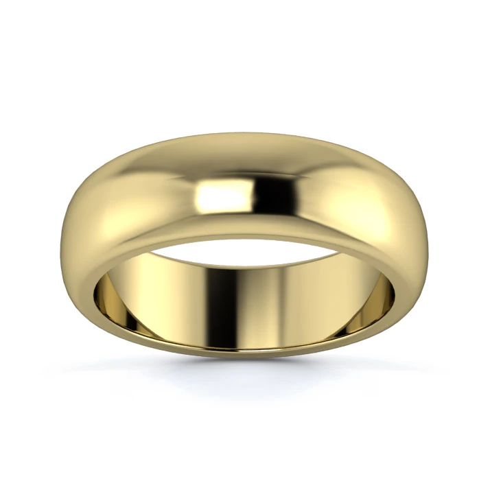 9K Yellow Gold 6mm Heavy Weight D Shape Wedding Ring