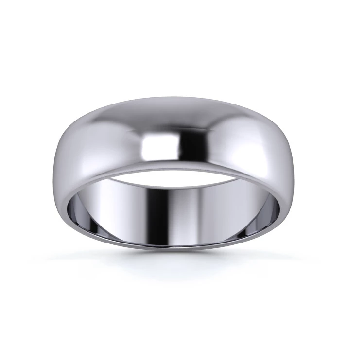 18K White Gold 6mm Light Weight D Shape Wedding Ring