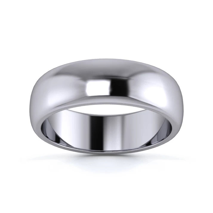 9K White Gold 6mm Medium Weight D Shape Wedding Ring