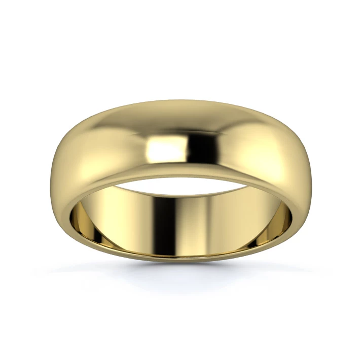 18K Yellow Gold 6mm Medium Weight D Shape Wedding Ring