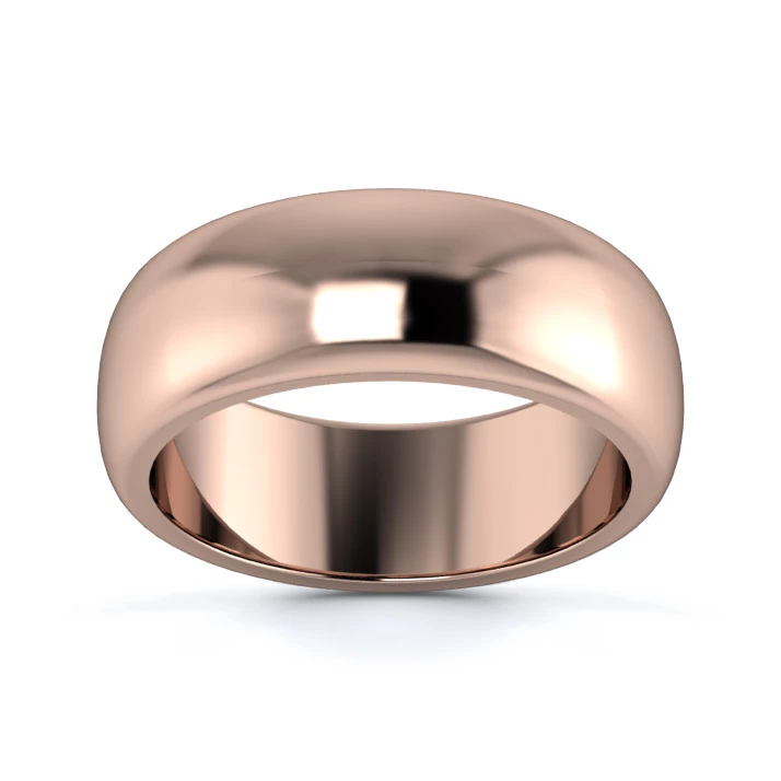 18K Rose Gold 7mm Heavy Weight D Shape Wedding Ring