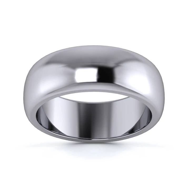 18K White Gold 7mm Heavy Weight D Shape Wedding Ring
