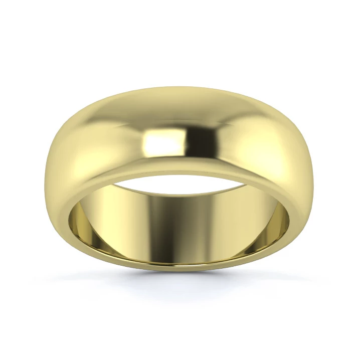 18K Yellow Gold 7mm Heavy Weight D Shape Wedding Ring