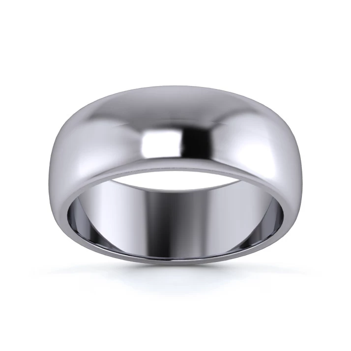 18K White Gold 7mm Medium Weight D Shape Wedding Ring