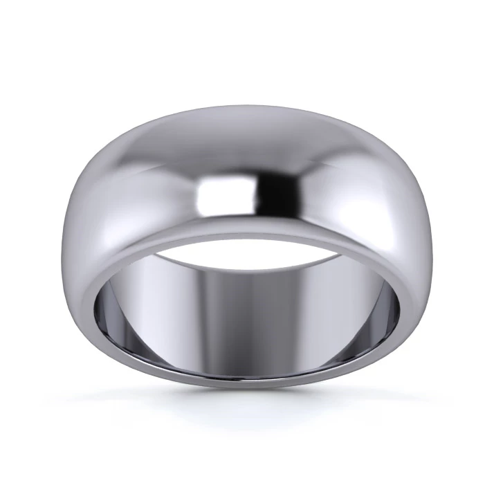 9K White Gold 8mm Heavy Weight D Shape Wedding Ring