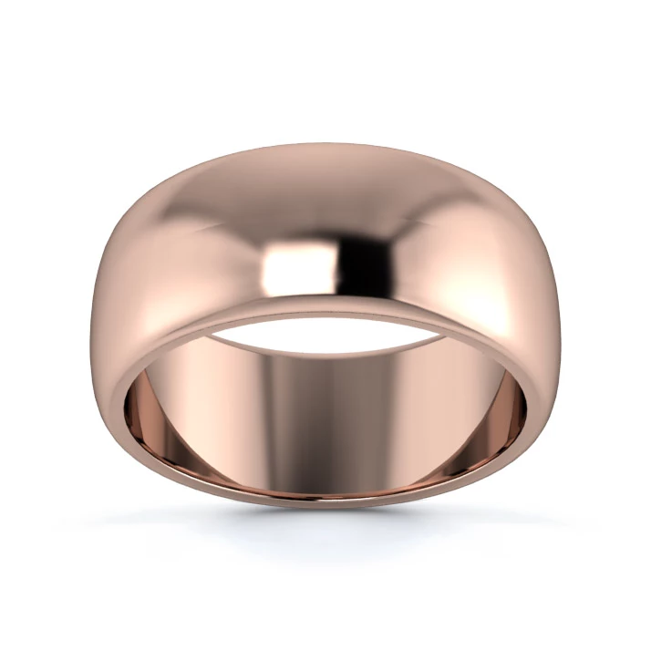 18K Rose Gold 8mm Medium Weight D Shape Wedding Ring