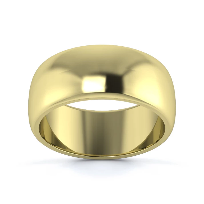 9K Yellow Gold 8mm Medium Weight D Shape Wedding Ring