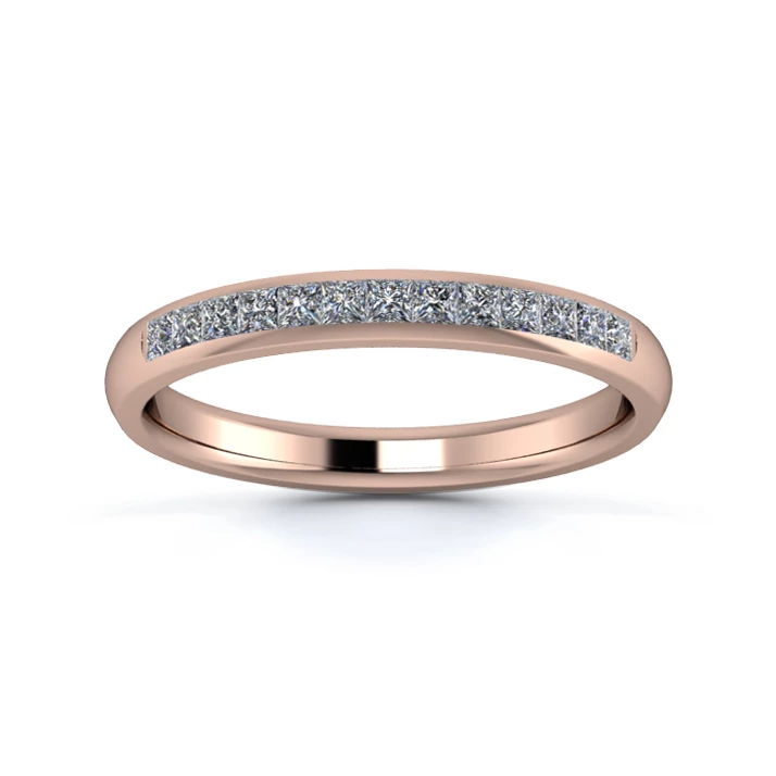 18K Rose Gold 2.5mm One Third Princess Channel Diamond Set Ring