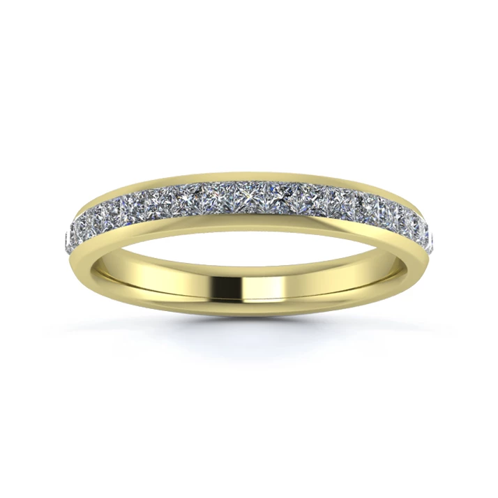 18K Yellow Gold 3mm Full Princess Channel Diamond Set Ring