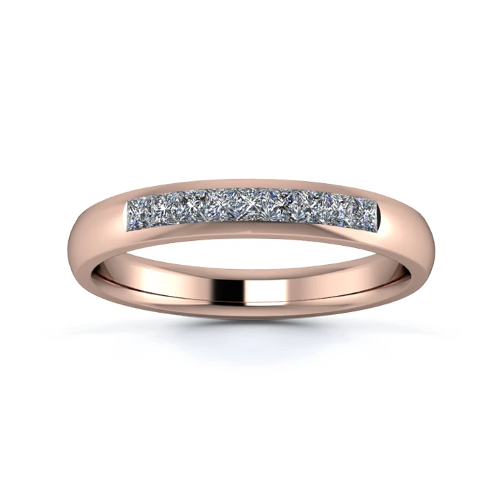 18K Rose Gold 3mm Quarter Princess Channel Diamond Set Ring