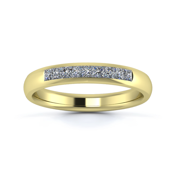18K Yellow Gold 3mm Quarter Princess Channel Diamond Set Ring