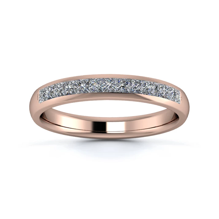 18K Rose Gold 3mm One Third Princess Channel Diamond Set Ring