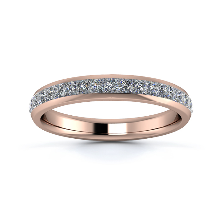 18K Rose Gold 3mm Three Quarters Princess Channel Diamond Set Ring