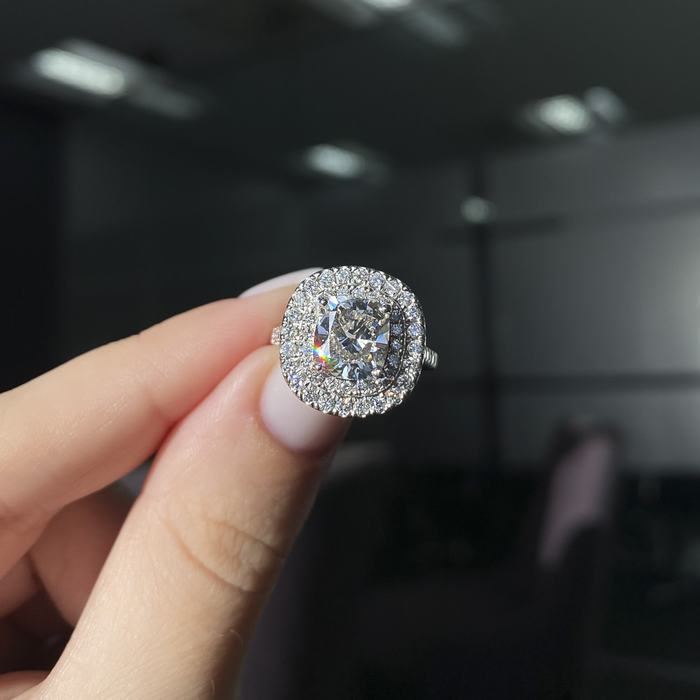 2.01ct Lab-Grown Cushion Eclat Diamond Set Ring in 18K White Gold