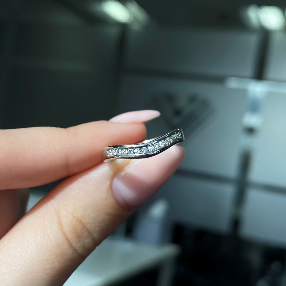 Platinum 2.9mm One Third Slight Wave Channel Set Diamond Ring