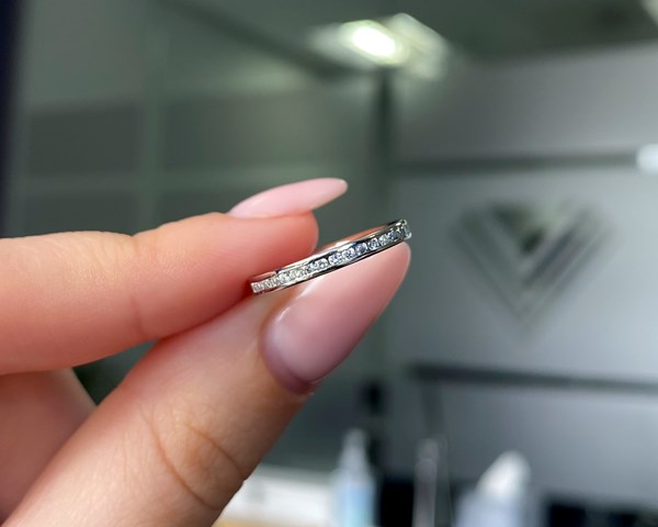 Platinum 2mm Half Channel Set Court Shaped Light Weight Ring