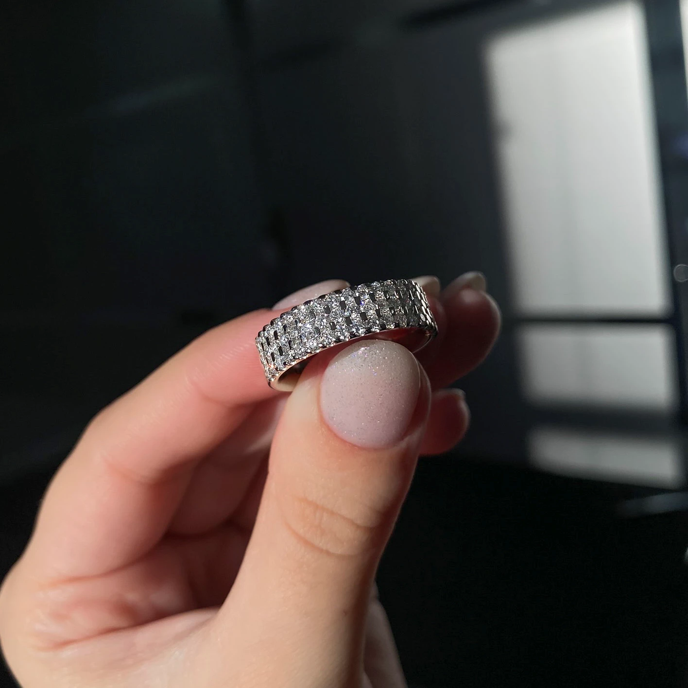 Platinum 5.8mm Half Coverage Three Row Micro-Claw Diamond Set Ring