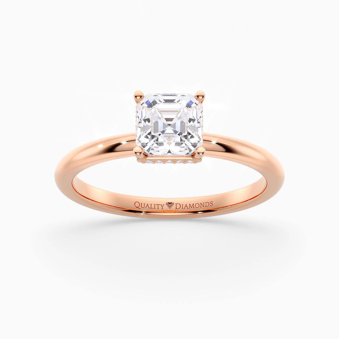 Asscher Liraz Hidden Halo Diamond Ring in 18K Rose Gold