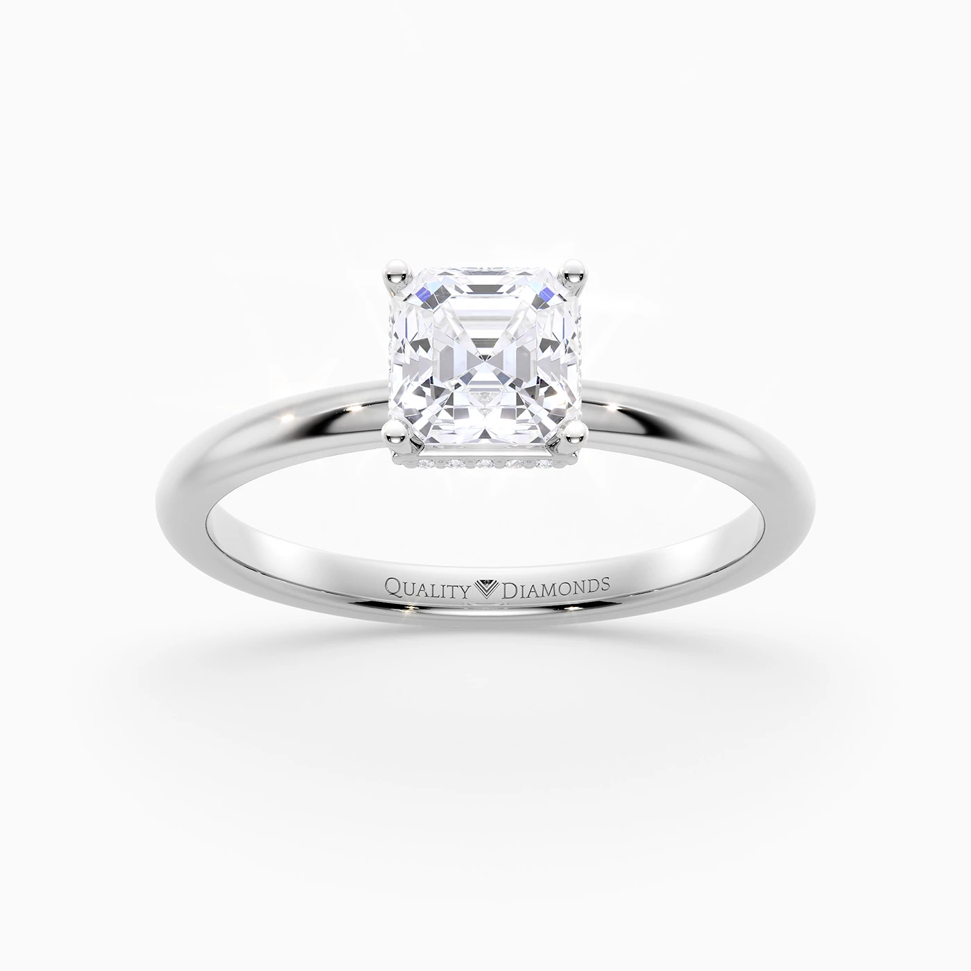 Asscher Liraz Hidden Halo Diamond Ring in 9K White Gold
