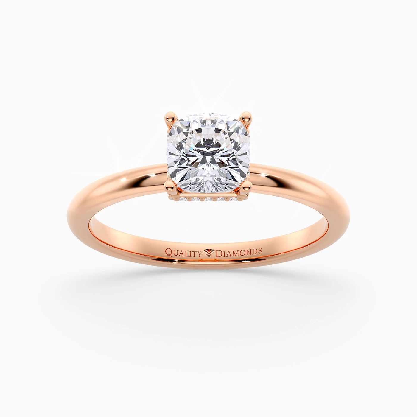 Cushion Liraz Hidden Halo Diamond Ring in 18K Rose Gold