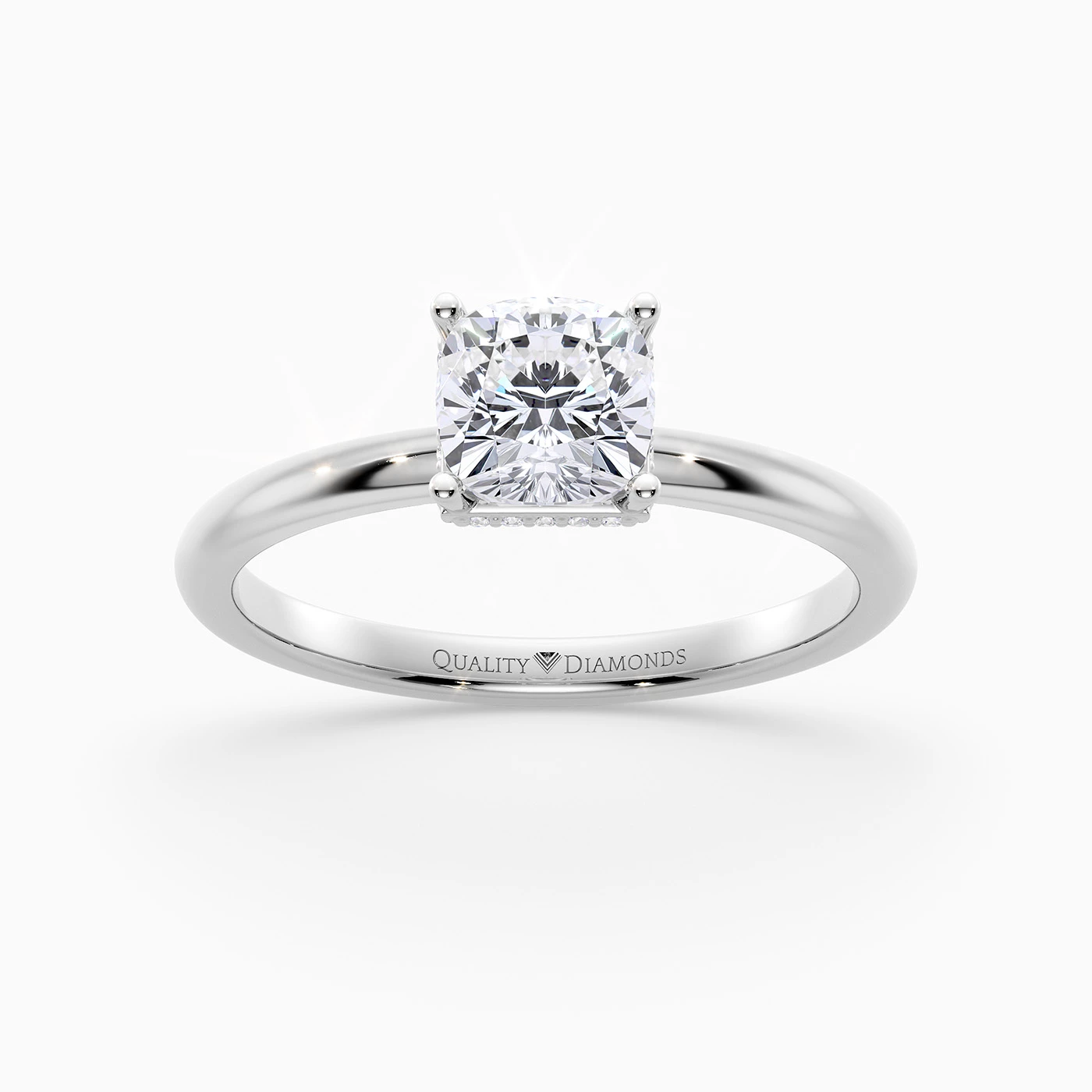 Cushion Liraz Hidden Halo Diamond Ring in 9K White Gold