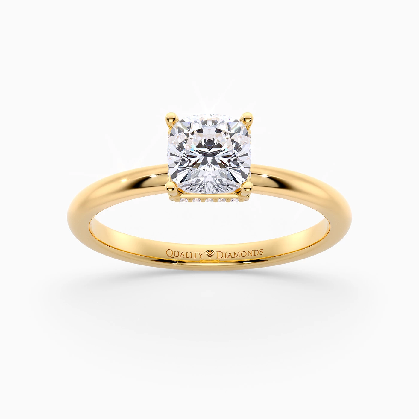 Cushion Liraz Hidden Halo Diamond Ring in 9K Yellow Gold