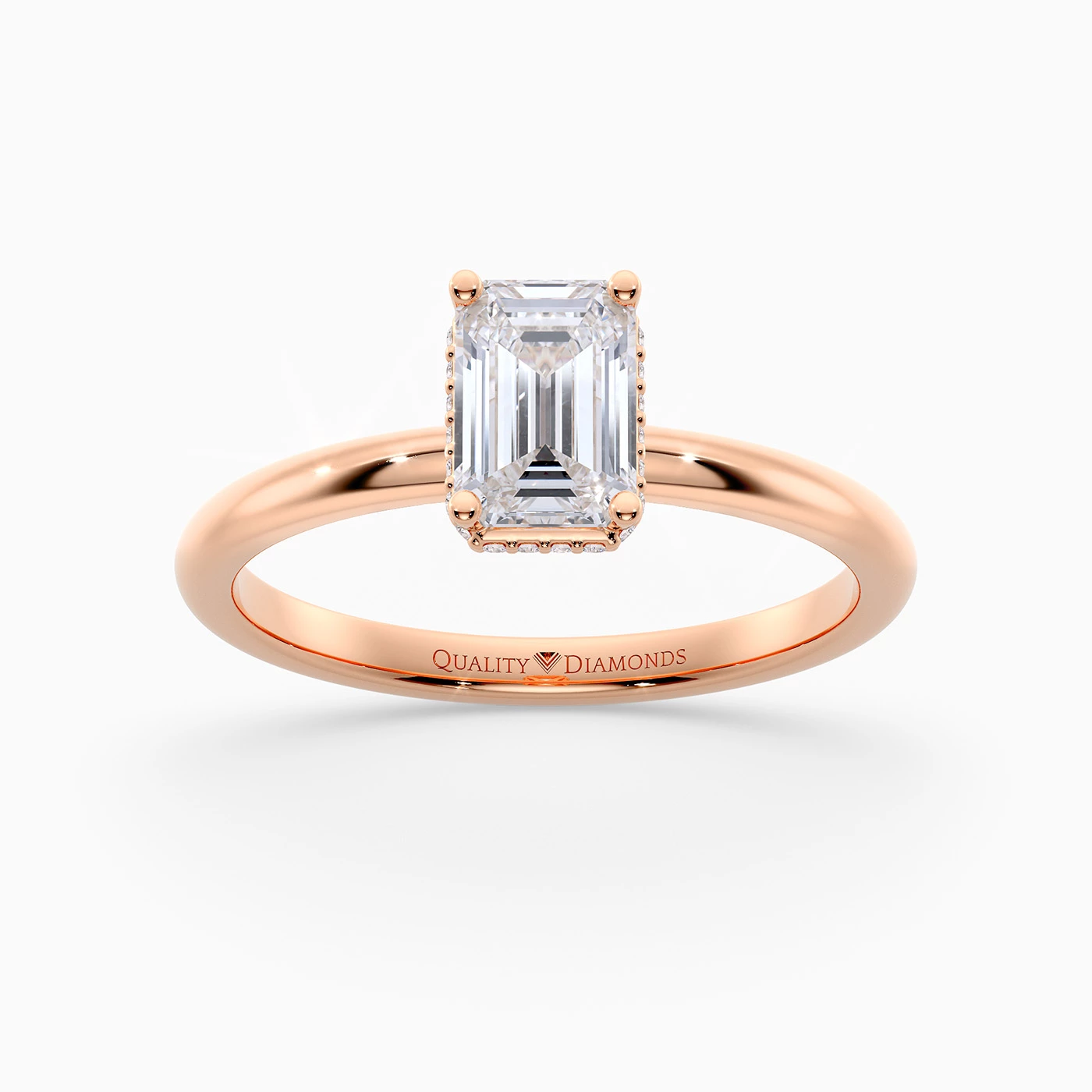 Emerald Liraz Hidden Halo Diamond Ring in 18K Rose Gold