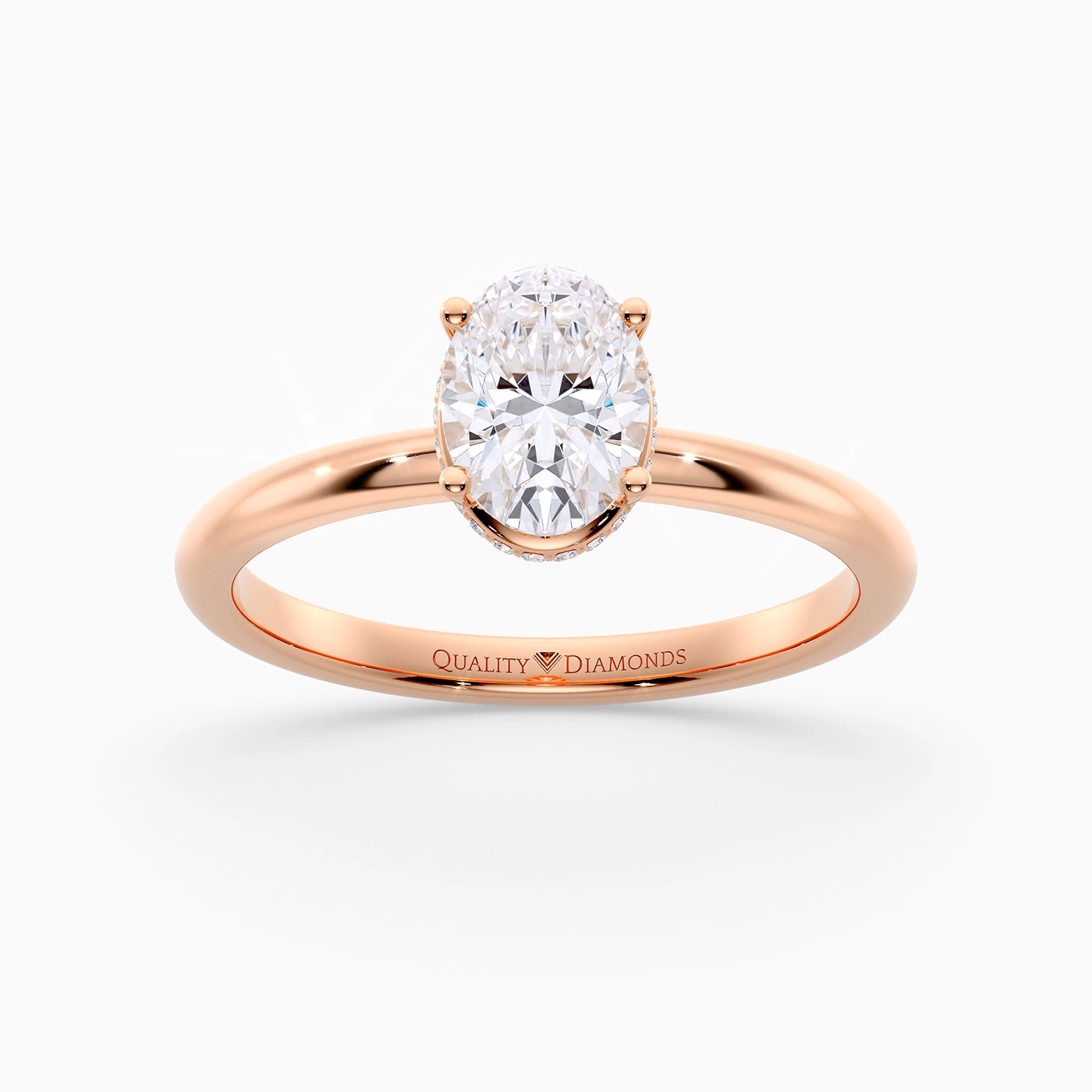 Oval Liraz Hidden Halo Diamond Ring in 9K Rose Gold