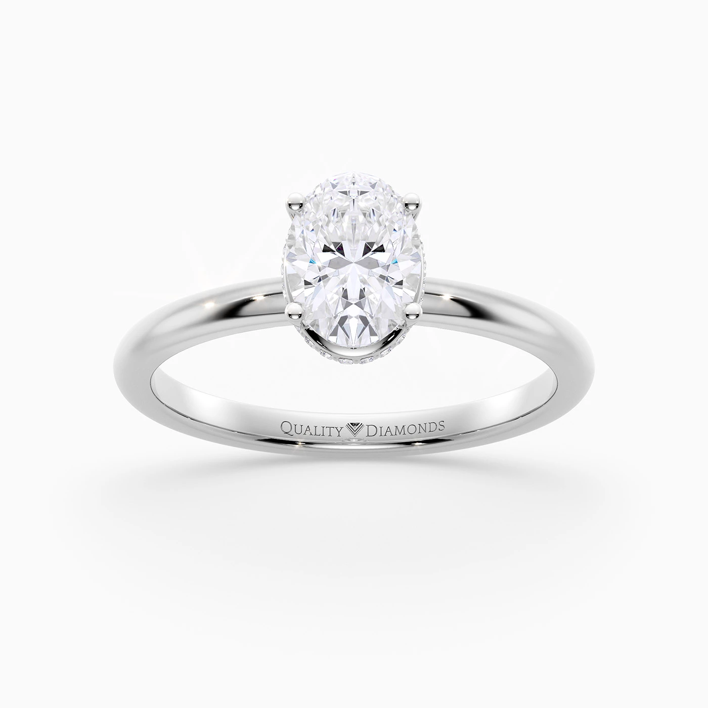 Oval Liraz Hidden Halo Diamond Ring in 9K White Gold