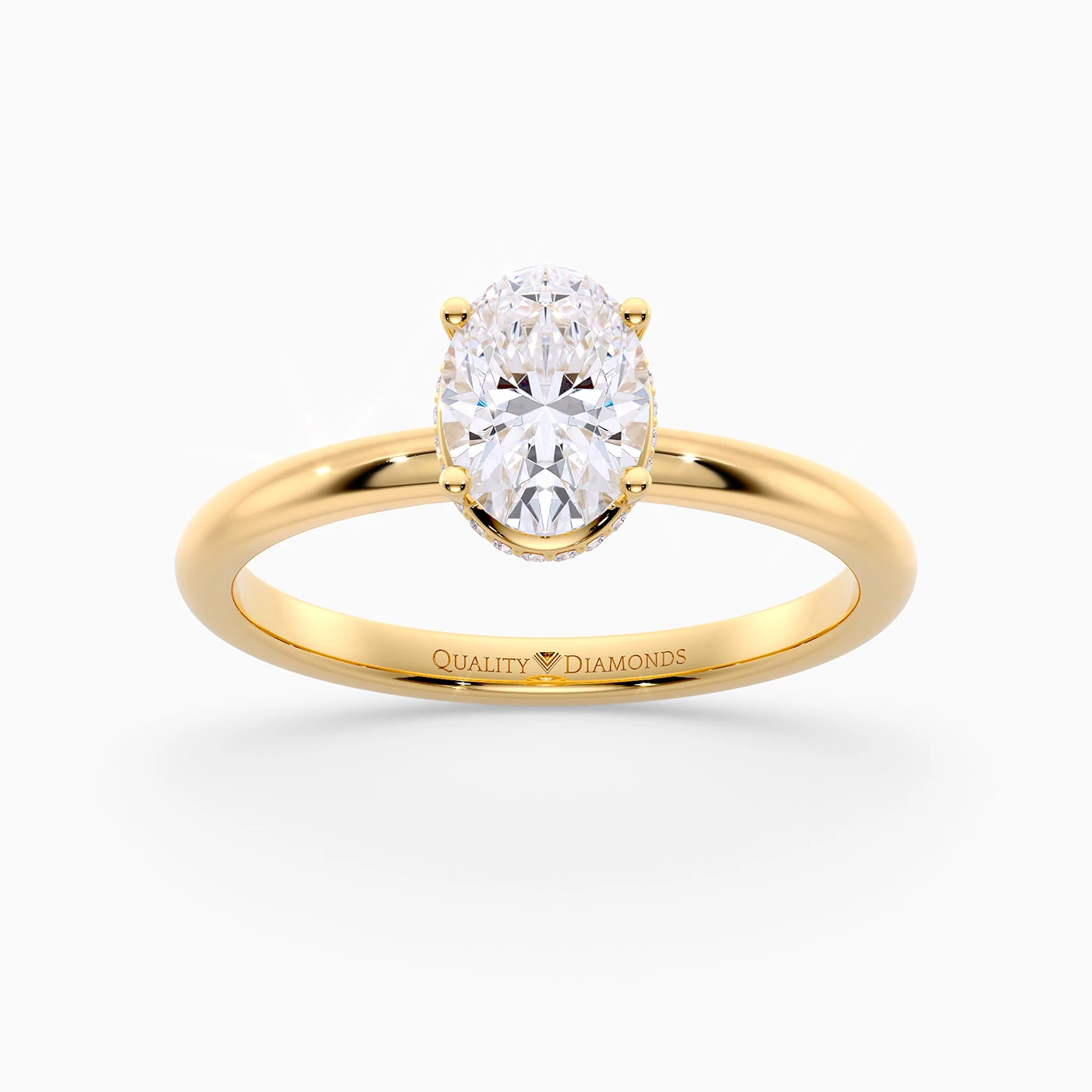 Oval Liraz Hidden Halo Diamond Ring in 18K Yellow Gold