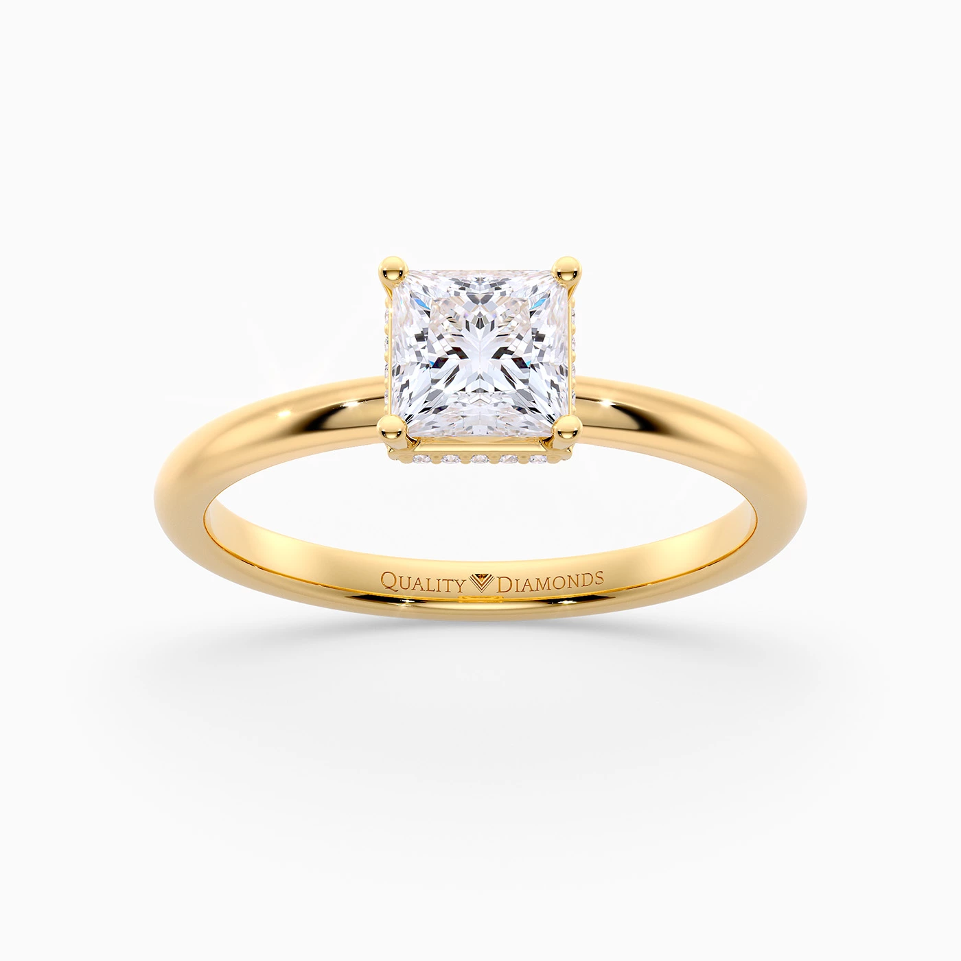 Princess Liraz Hidden Halo Diamond Ring in 9K Yellow Gold