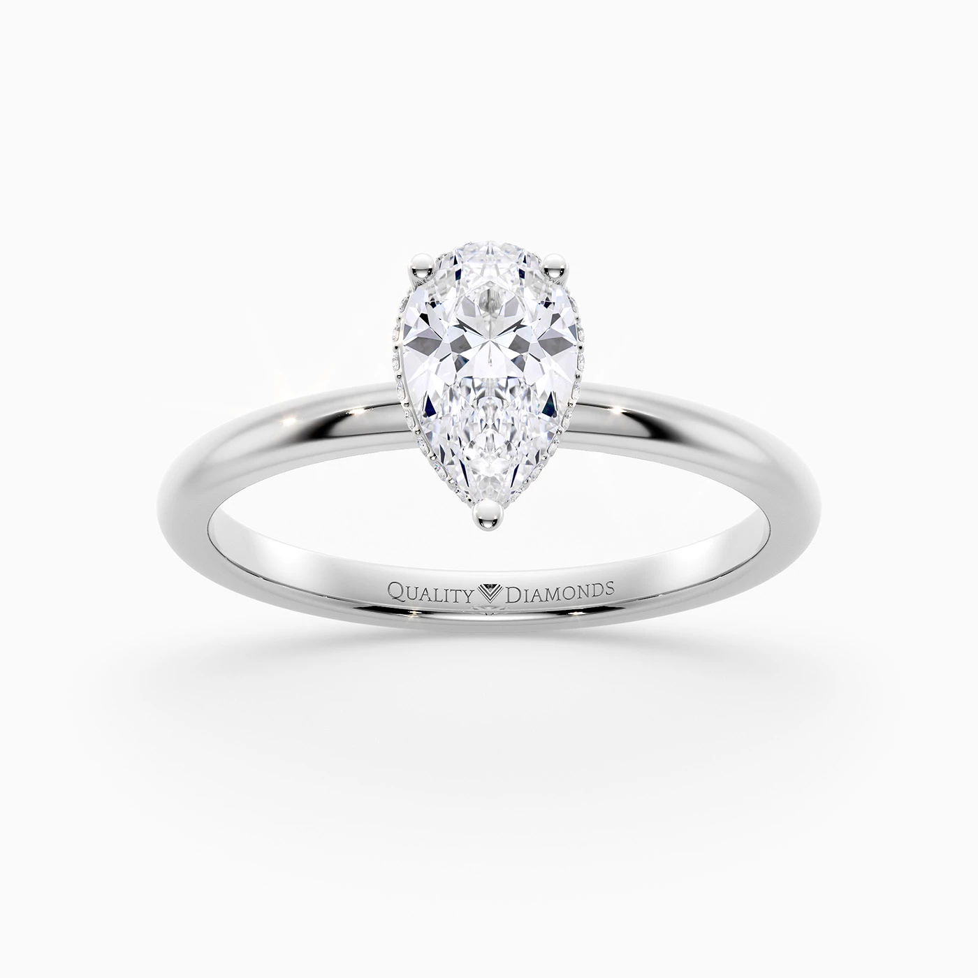 Pear Liraz Hidden Halo Diamond Ring in 9K White Gold