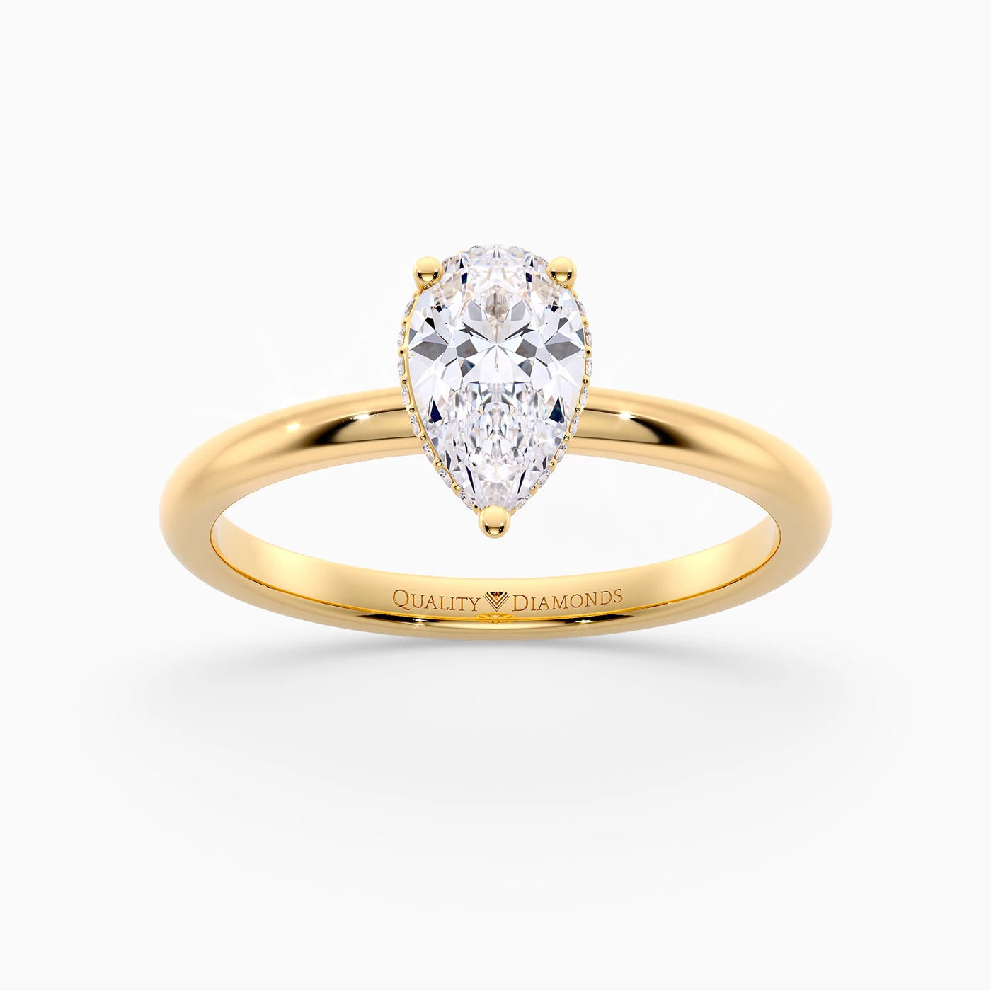 Pear Liraz Hidden Halo Diamond Ring in 9K Yellow Gold
