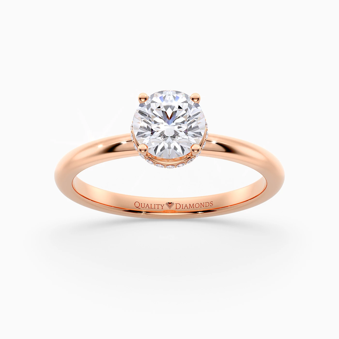 Round Brilliant Liraz Hidden Halo Diamond Ring in 9K Rose Gold