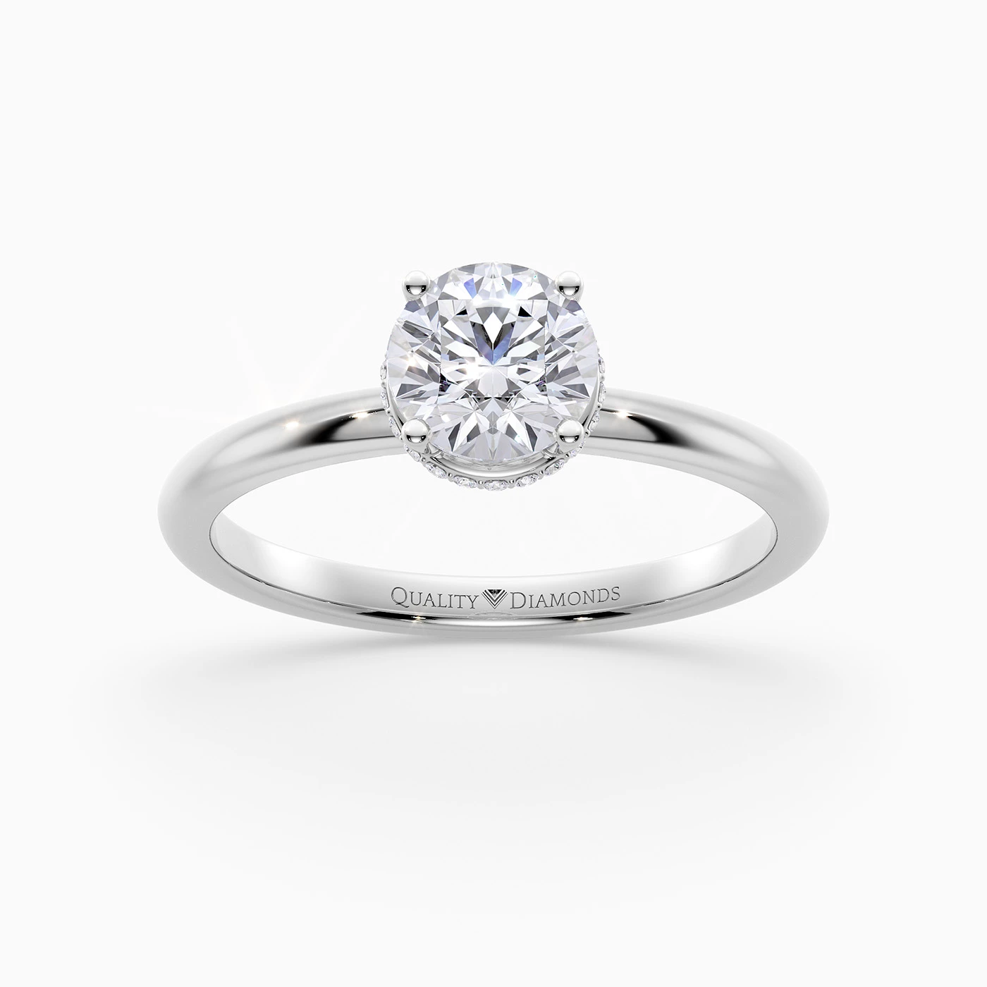 Round Brilliant Liraz Hidden Halo Diamond Ring in 18K White Gold
